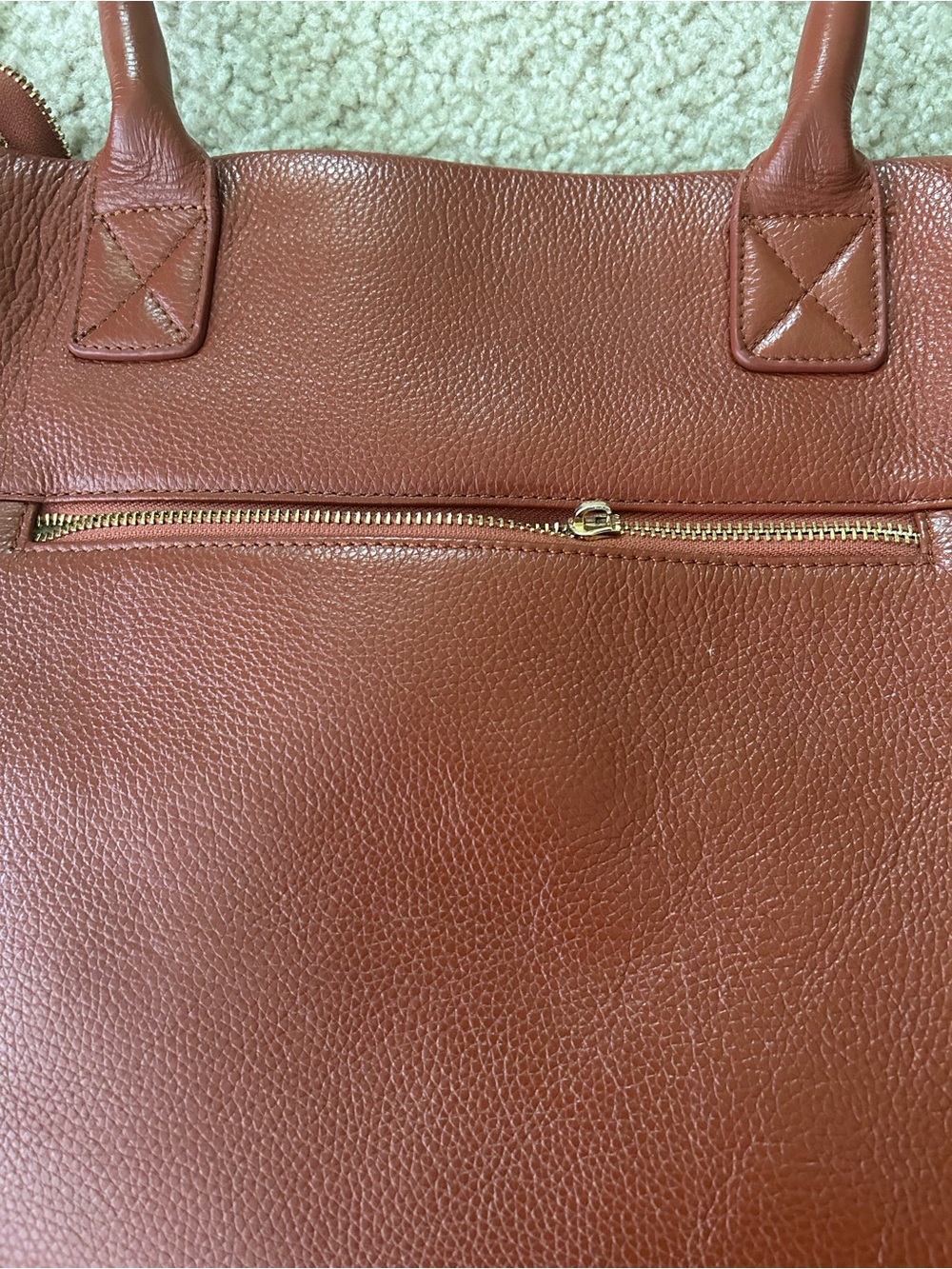Classic Leather Tote in Brick Red with Front Pockets - Picture 3 of 7
